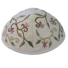 White Flowers Embroidered Kippah