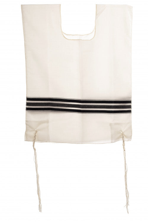 Ashkenaz Wool Tzitzit Black on white. Round Strings:.Avodat Yad  100% Wool  [Adult]