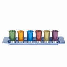 Set of 6 Anodized Aluminum Cups with Tray Multicolor
