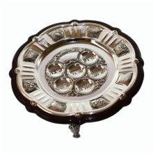 Wood and Silver Plated Seder Tray with 3 Legs