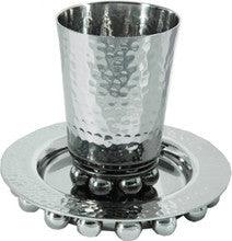 Kiddush Cup and Plate with Beads Silver