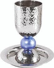 Silvered Hammered Kiddush Cup and Plate