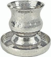 Nickel Kiddush Cup - Goblet Hammer work browm with emerald crystals