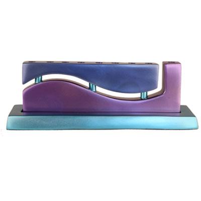 Aluminum Cast Menorah Wave Blues &amp; Purple (EM-HZAP-3)