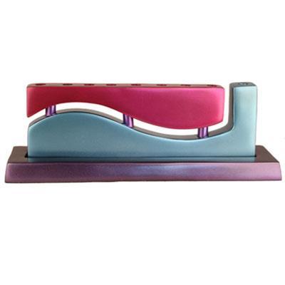 Aluminum Cast Menorah Wave Purple, Blue & Pink (EM-HZAP-4)