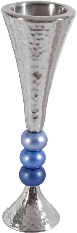 Anodized Aluminum Beaded Stem Candlesticks Silver / Blue (EM-CSF5)