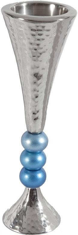 Anodized Aluminum Beaded Stem Candlesticks Silver / Turquoise (EM-CSF3)