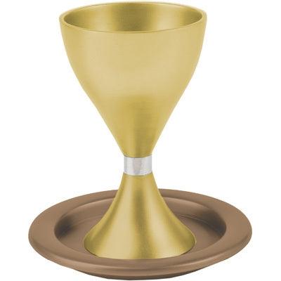 Anodized Aluminum Kiddush Cup and Plate Gold (EM-CM3)