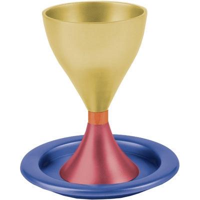 Anodized Aluminum Kiddush Cup and Plate Gold, Maroon, Purple (EM-CM7)