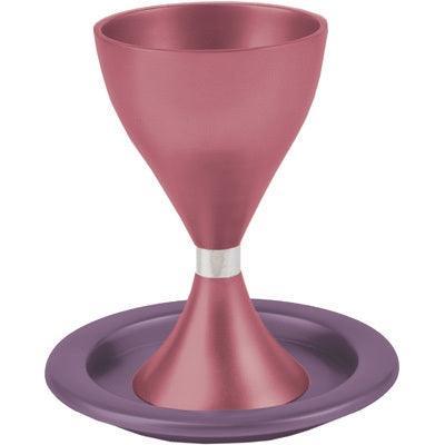 Anodized Aluminum Kiddush Cup and Plate Maroon(EM-CM4)