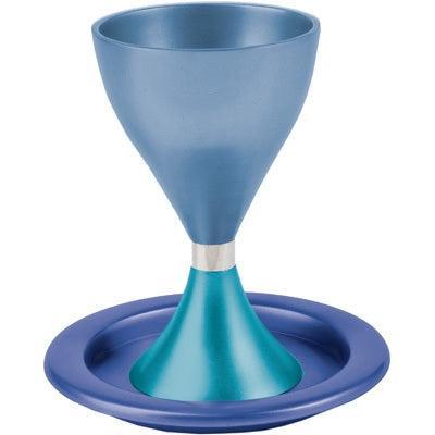 Anodized Aluminum Kiddush Cup and Plate Shades of Blue (EM-CM5)