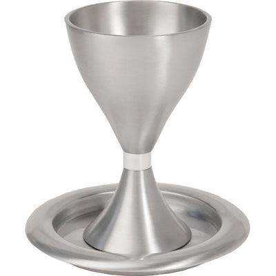 Anodized Aluminum Kiddush Cup and Plate Silver (EM-CM1)