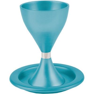 Anodized Aluminum Kiddush Cup and Plate Turquoise (EM-CM2)