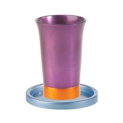 Anodized Aluminum Kiddush Cup and Saucer Purple/Gold (EM-GM6)
