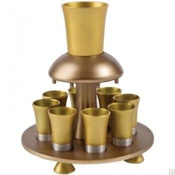 Anodized Aluminum Kiddush Fountain + Goblet + 8 Cups Gold (EM-FNM3)