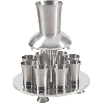 Anodized Aluminum Kiddush Fountain + Goblet + 8 Cups Silver (EM-FNM1)