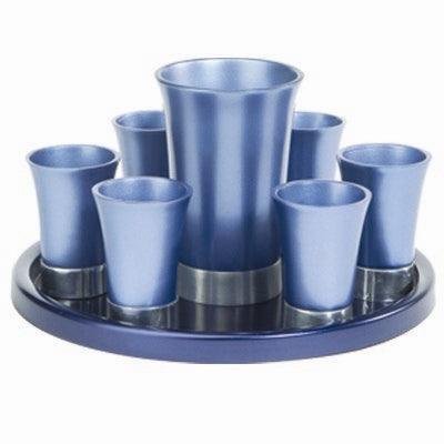 Anodized Aluminum Kiddush Set with Tray Blue (EM-GSS1)