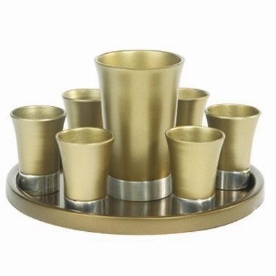 Anodized Aluminum Kiddush Set with Tray Gold (EM-GSS2)