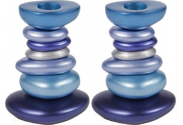 Anodized Aluminum Shabbat Candlestick - Stone Tower Blues (EM-CSG3)