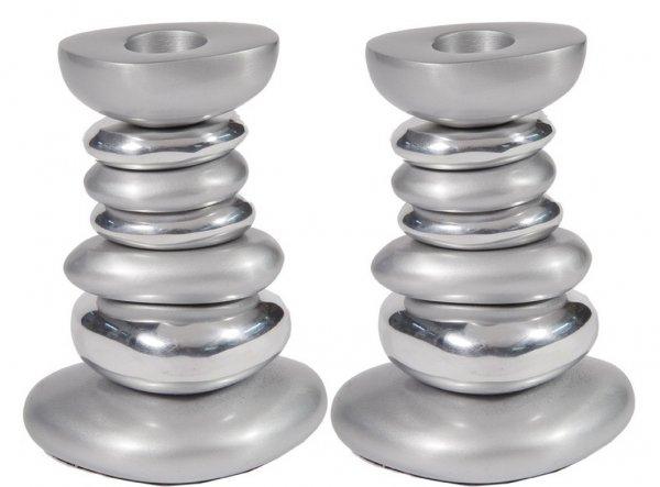 Anodized Aluminum Shabbat Candlestick - Stone Tower Silver (EM-CSG1)