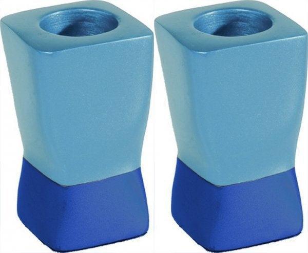 Anodized Aluminum Shabbat Candlesticks Blues Small (EM-CSD4)