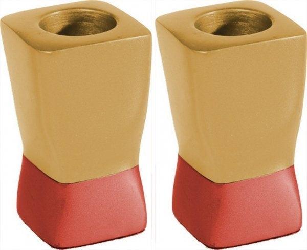 Anodized Aluminum Shabbat Candlesticks Gold / Red Small (EM-CSD2)