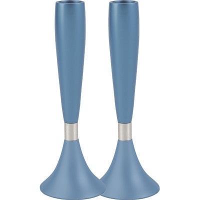 Anodized Aluminum Shabbat Candlesticks Large Blue (EM-CMM2)