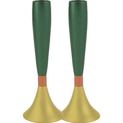 Anodized Aluminum Shabbat Candlesticks Large Green / Gold (EM-CMM8)