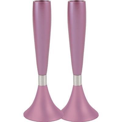 Anodized Aluminum Shabbat Candlesticks Large Pink (EM-CMM5)