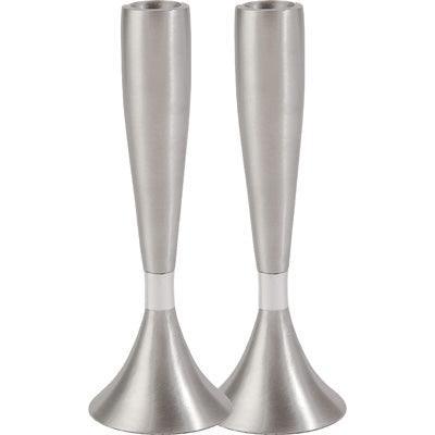 Anodized Aluminum Shabbat Candlesticks Large Silver (EM-CMM1)