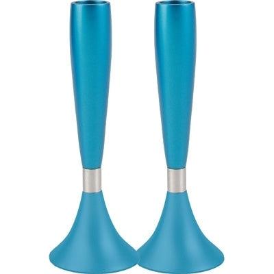 Anodized Aluminum Shabbat Candlesticks Large Turquoise (EM-CMM4)