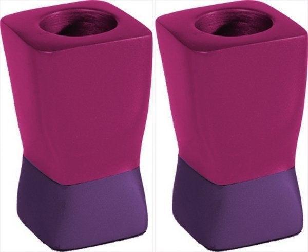 Anodized Aluminum Shabbat Candlesticks Purple / Pink Small (EM-CSD3)