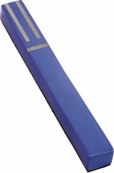 Anodized Mezuzah Squared and strips 10cm Blue (EM-MZB3)