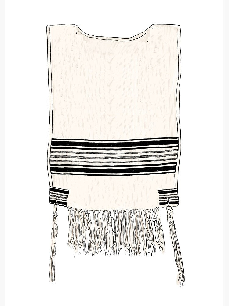 Chabad Wool Tzitzit Black on white.  Light weight  [Adult]