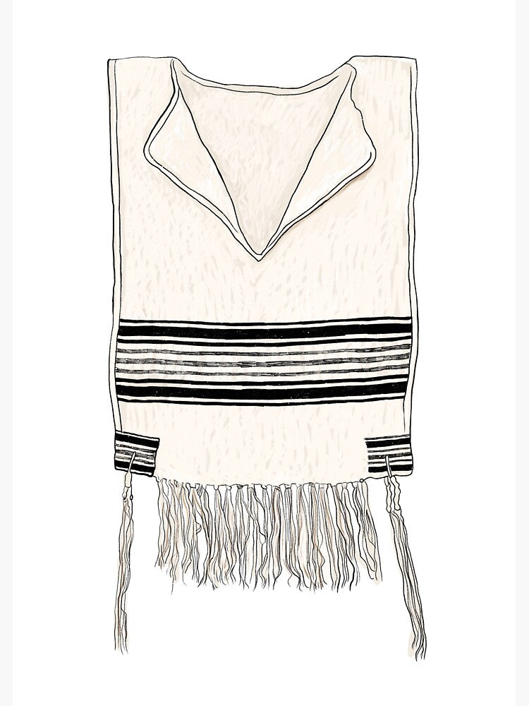 Ashkenaz Wool Tzitzit White on white. Round Strings:.Avodat Yad  100% Wool  [Adult] Size:(20)