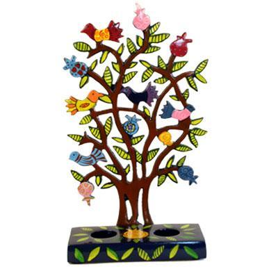 Birds and Pomegranate Tree Laser Cut Hand Painted Candlesticks