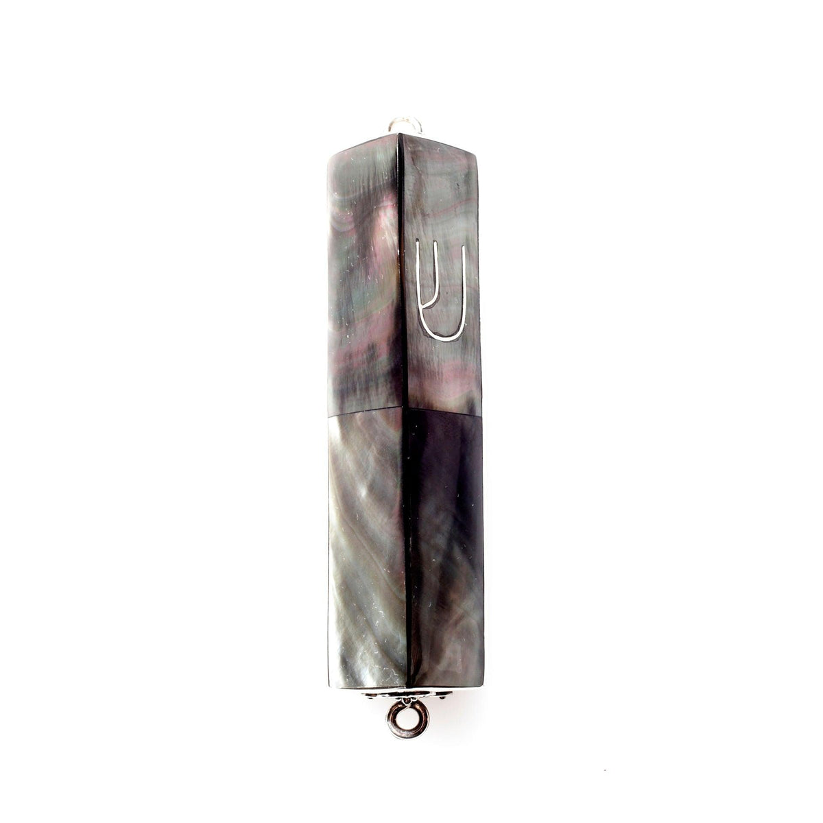 BLACK MUSSELL SHELL TRIANGLE AND STERLING SILVER MEZUZAH CASE