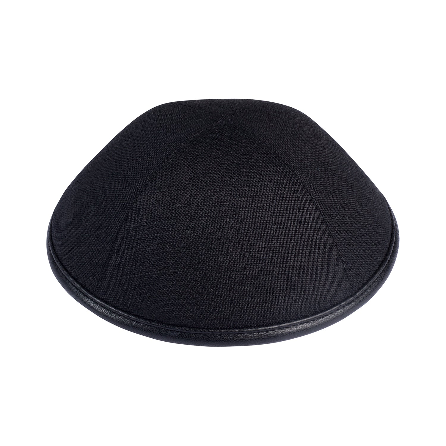 IKIPPAH BLACK LINEN W/ LEATHER RIM YARMULKE