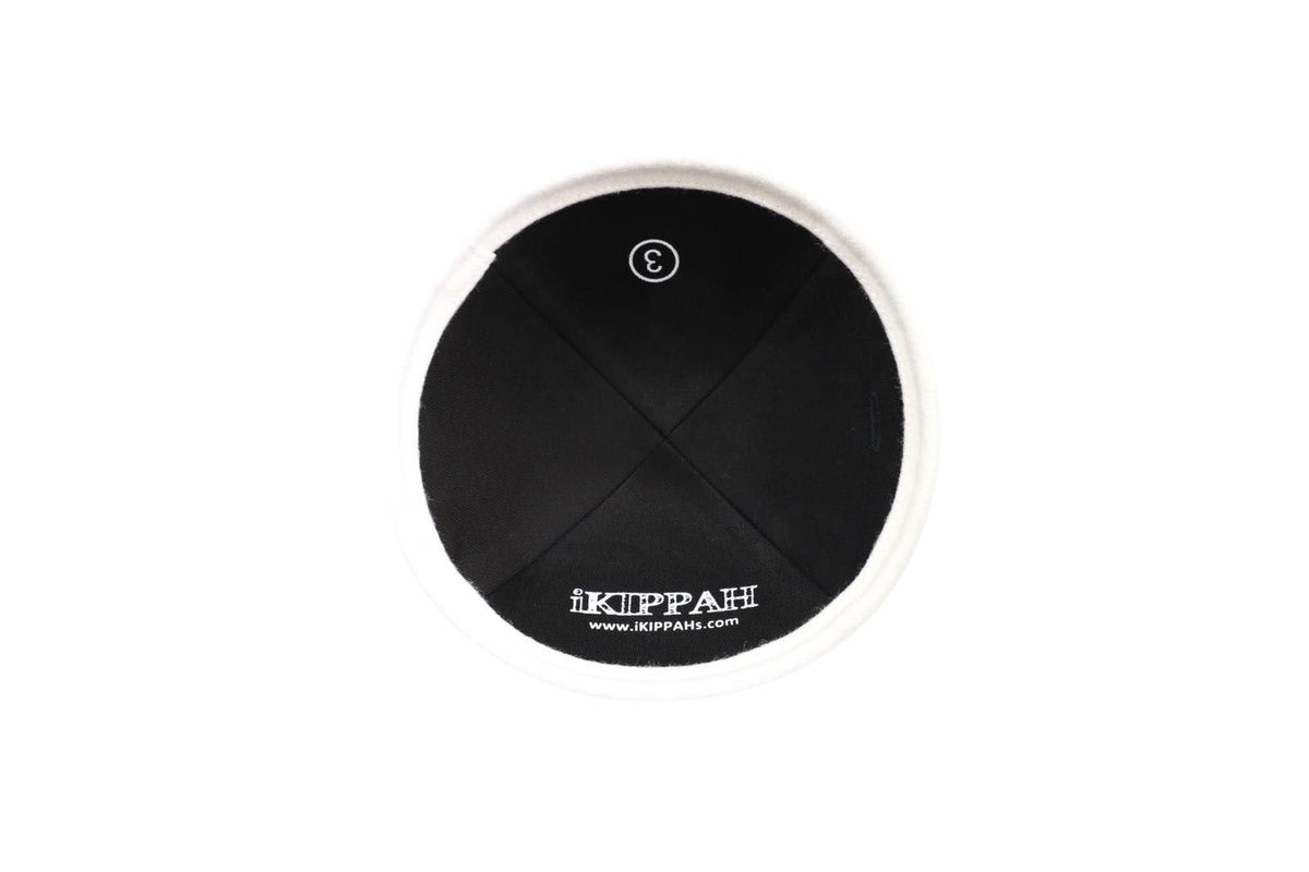 IKIPPAH BLACK WOOL W/ WHITE WOOL RIM YARMULKE