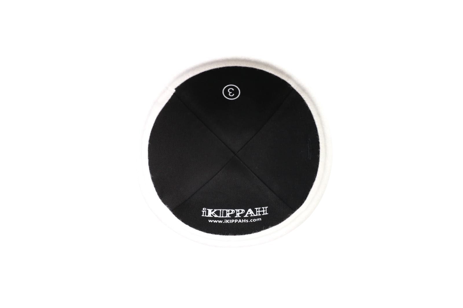 IKIPPAH BLACK WOOL W/ WHITE WOOL RIM YARMULKE