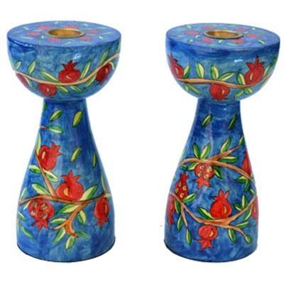 Blue Branches and Pomegranates New Shape Medium Candlesticks
