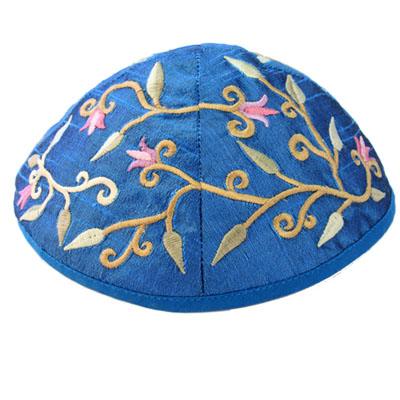 Blue Flowers Embroidered Kippah