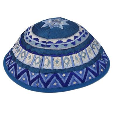 Blue Geometrical Embroidered Kippah (EM-YME2B)