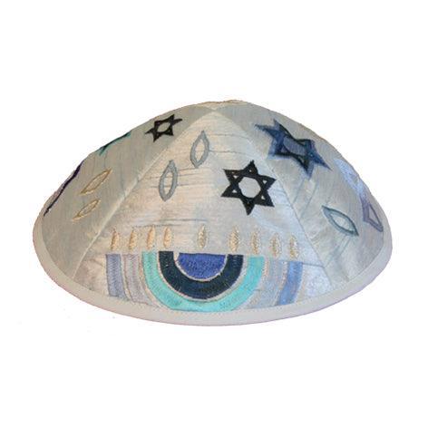 Blue Menorah Embroidered Kippah