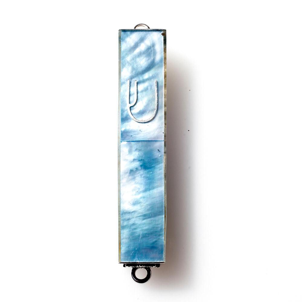 BLUE MOTHER OF PEARL MINI STERLING SILVER MEZUZAH