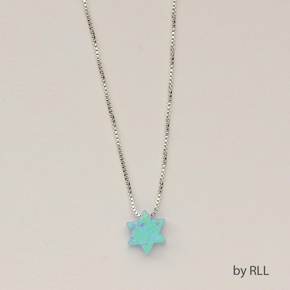 BLUE OPAL "STAR OF DAVID" PENDANT, ON 16" STERLING CHAIN