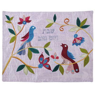 Blue Pair Birds  Raw Silk Appliqued Challa Cover
