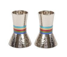 Emanuel Hammered Short Candlesticks- Multicolor Rings