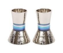 Emanuel Hammered Short Candlesticks- Blue Rings