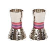 Emanuel Hammered Short Candlesticks- Red Rings